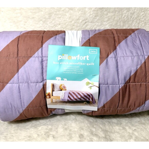 Twin Striped Kids' Quilt Purple/Brown - Box Stitch Microfiber - Pillowfort - Picture 7 of 8